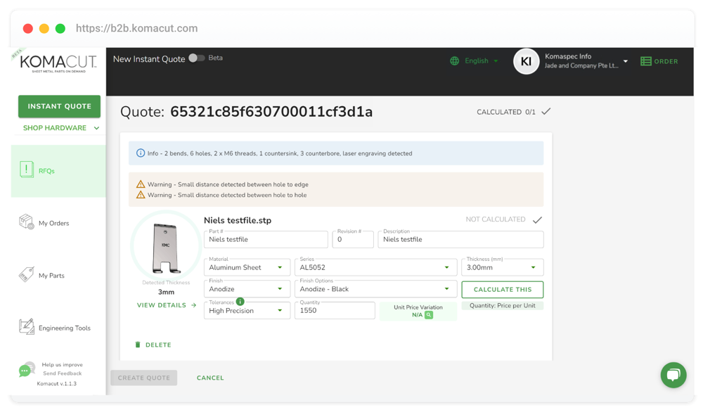 Sheet Metal Quotation Engine