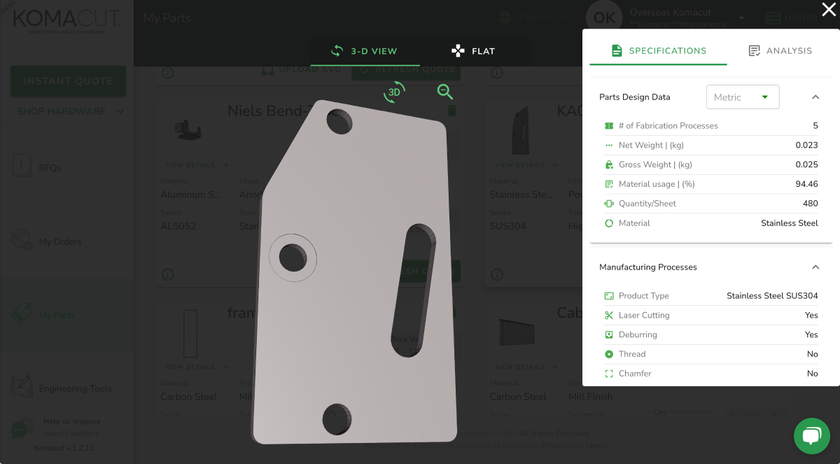 Sheet metal part - 3d view