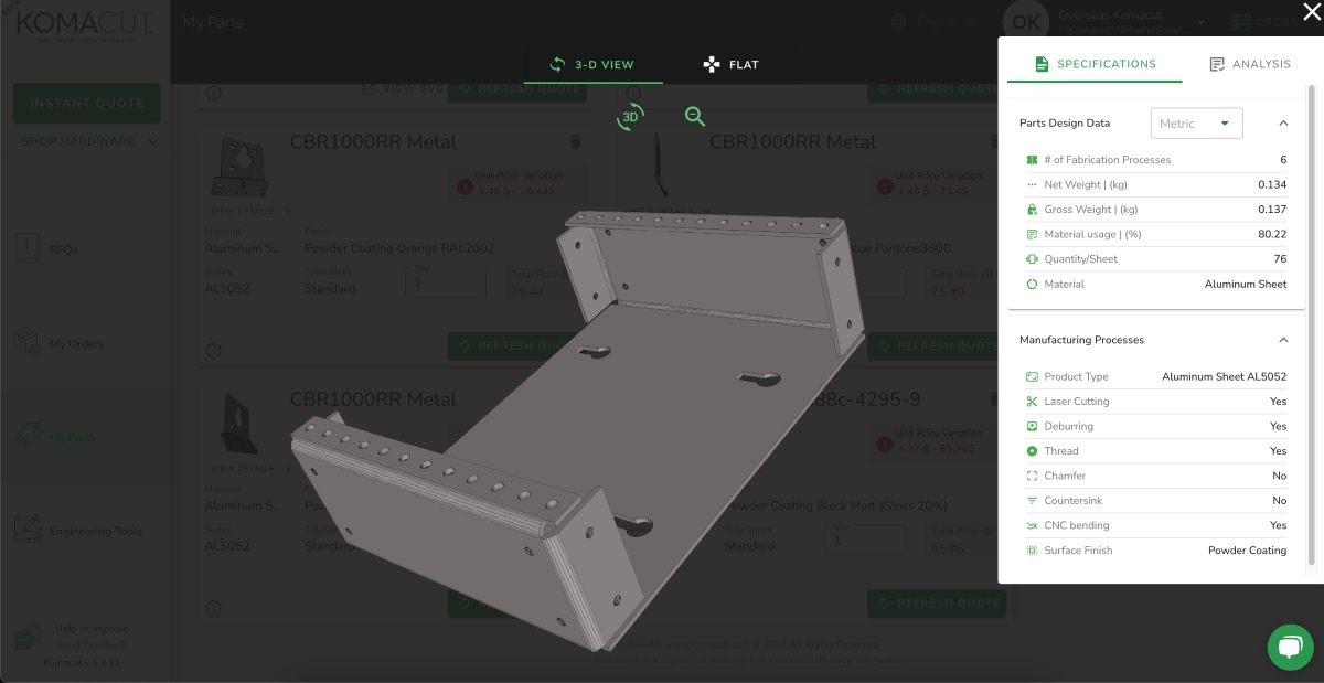 3D Drawing - Komacut Quotation Engine